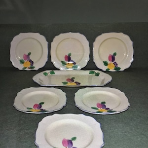 Vintage Royal Venton Ware Art Deco Hand Painted 6 Side Plates and Serving Plate