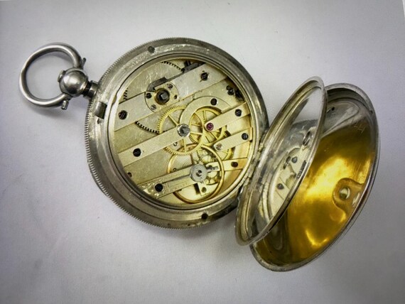 Antique Solid Silver English Key Wind Pocket Watc… - image 4