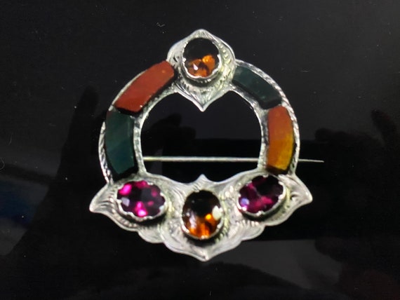 Antique Victorian Scottish Silver and Agate Brooch