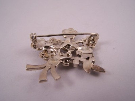 Antique Style Solid Silver Marcasite & Paste Flow… - image 3