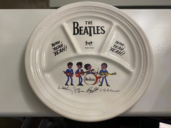 Vintage The Beatles Porcelain Signature Divided Plate - All Four Characters and Signatures Decoration/Design by Arthur Wood