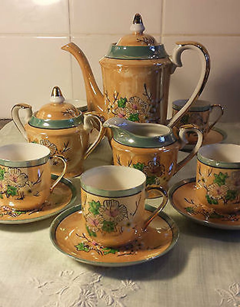 Vintage Hand Painted Japanese Tea Set Stunning Flowers on a Etsy UK