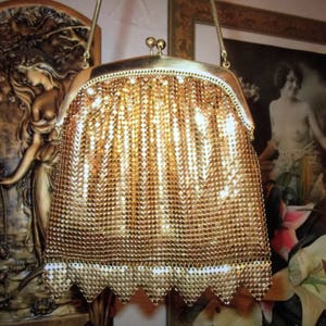 Vintage Gold Metal Mesh Sequin Flapper Evening Bag and Purse