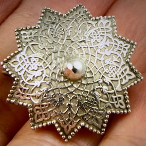 Vintage Sterling Silver Star Design Celtic Engraved Front Brooch 1950s image 1