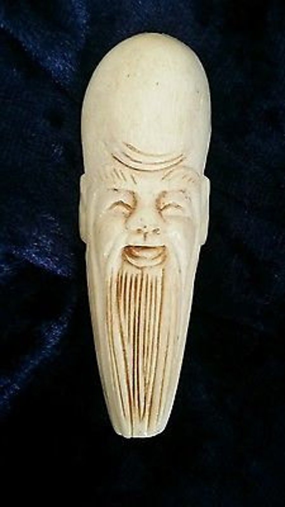 Antique Chinese Carved Yak Bone Pendant of Wise Ol