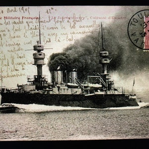 Antique Warship 1905 jauréguiberry French Battleship Toulon Warship WW 1 - Used