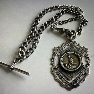 Antique Silver Albert Pocket Watch Chain T-Bar & Football Fob 1905/6