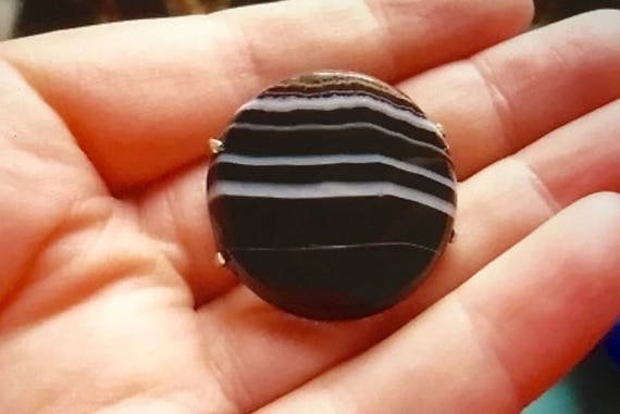 Antique Victorian Scottish Banded Agate and Silve… - image 1