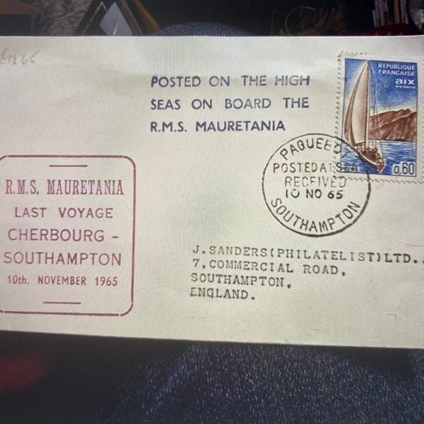 RARE Vintage First Day Cover - Posted onboard RMS Mauritania - Last Voyage - 1965