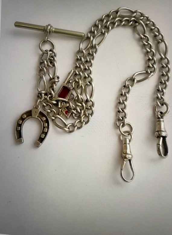 Antique Sterling Silver Double Albert Pocket Watch Chain