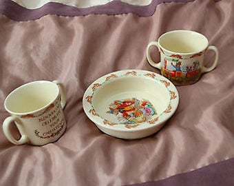 Vintage Royal Doulton Bunnykins Set - Dish and 2 Mugs