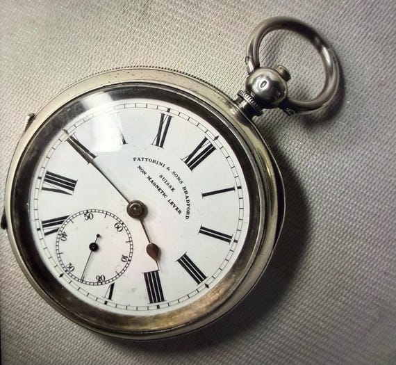 Antique Fattorini and Sons — Bradford - Swiss Lever Silver Pocket Watch - Key Wind & Set