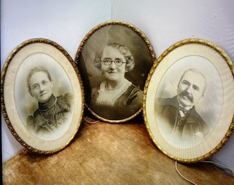 Antika inramade porträttfotografier från den edwardianska perioden (X3)