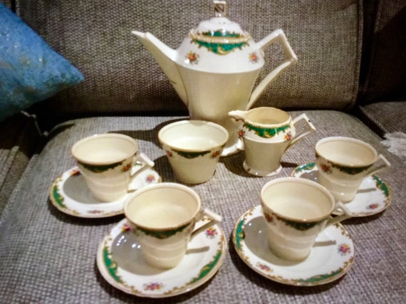 Elegant Antique Myott Art Deco Coffee Set for Four Persons