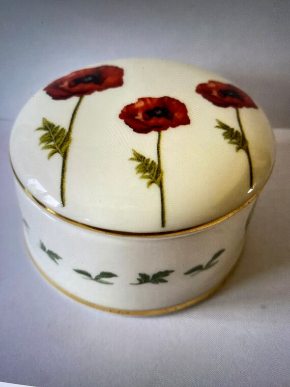 Vintage Poppies Ceramic Trinket Box - Memorial - James Dean Pottery Excellent Condition