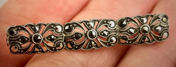 Vintage Stirling Silver and Marcasite Brooch - 1960's
