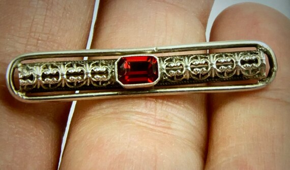 Vintage Ornate Silver and Paste Stone Ruby Brooch… - image 2