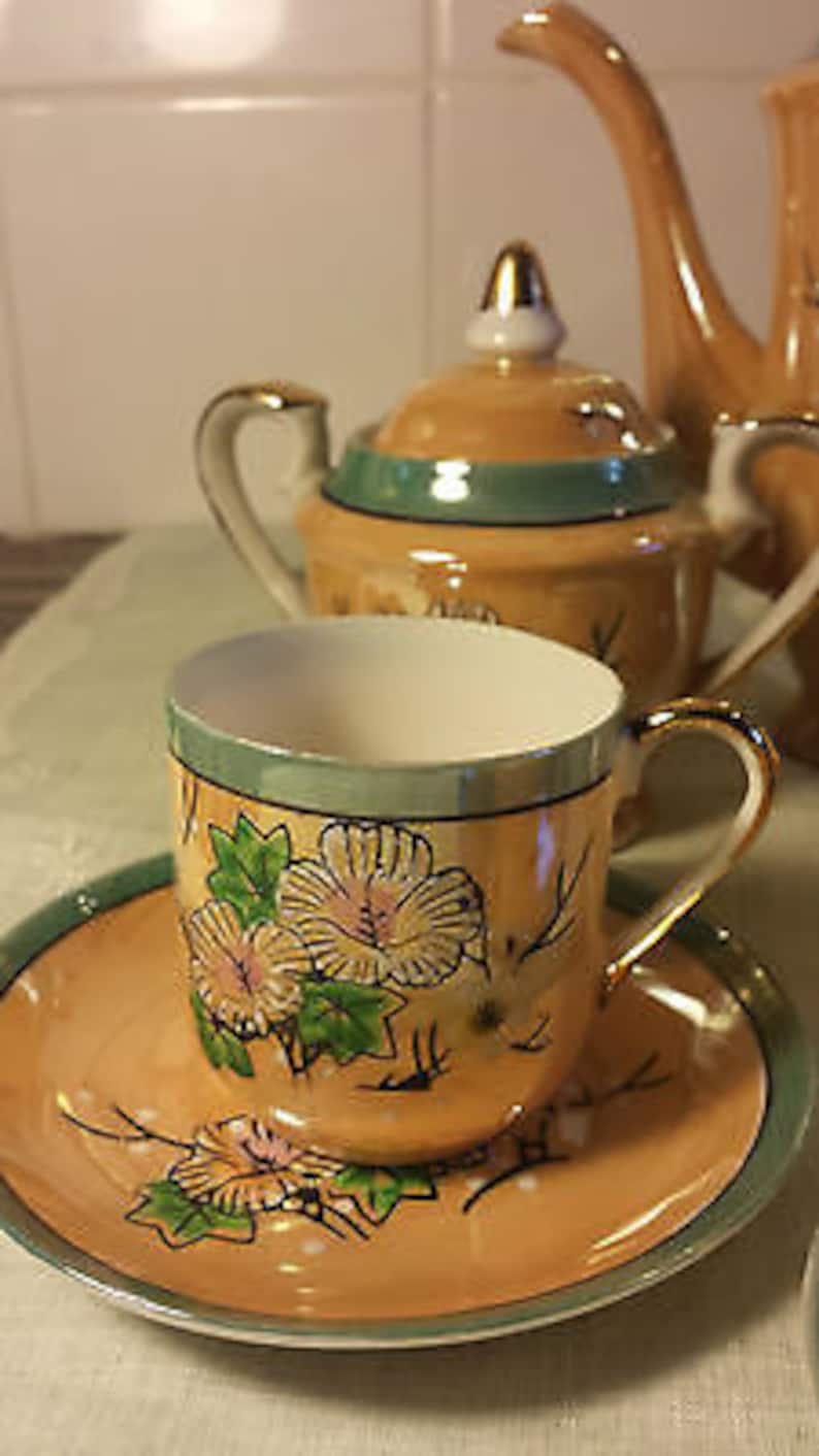 Vintage Hand Painted Japanese Tea Set Stunning Flowers on a Etsy