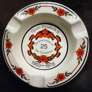 Vintage Rare ADAMS Ironstone Ash Tray to Commemorate the 25th Anniversary of Queen Elizabeth II Coronation - 1978