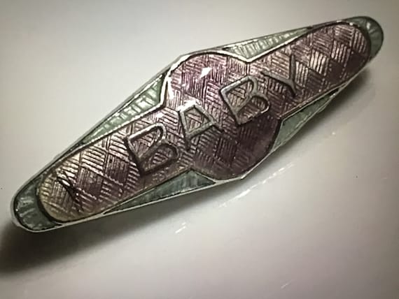 Vintage Art Deco Guilloche Enamel Hallmarked Silver BABY Brooch featuring stunning guilloche enamel