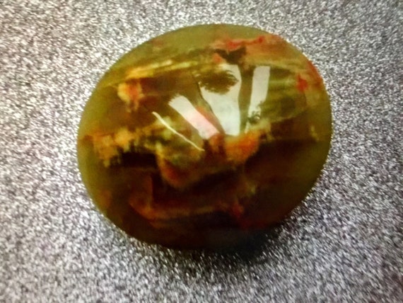 Vintage Green Onyx Marble Pin Brooch