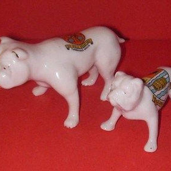 Crested China Bull Dogs British Man - Large Bull Dog Tunbridge Wells Crest - Small Bull Dog Seaton