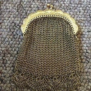 Pretty Antique Marie Purse with stunning decoration clasp - made of gold coloured metal