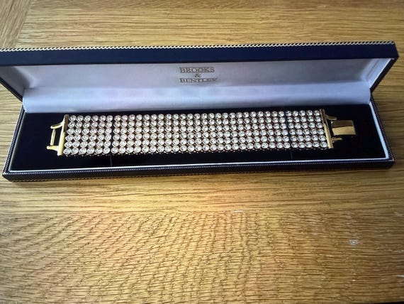 Vintage Brooks And Bentley Gold Plated Multi Row Crystal Bracelet. Mint Condition - Boxed