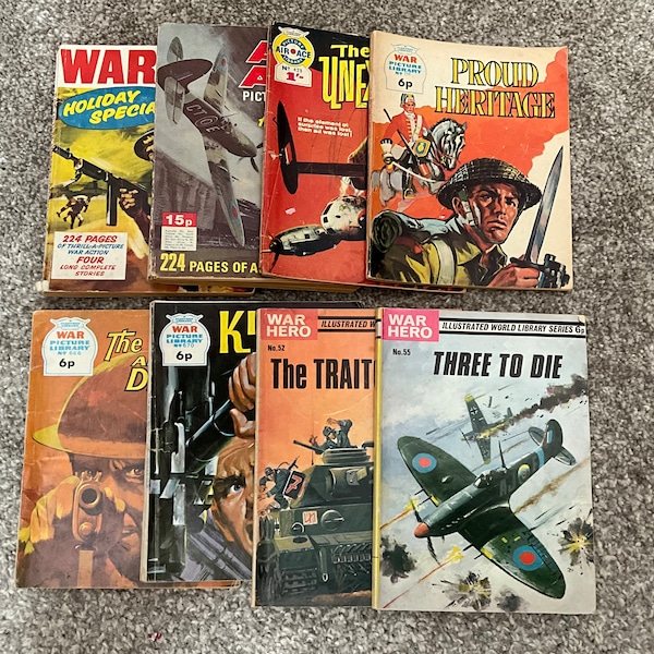 Vintage War Book Bundle - Air Ace Picture Library, War Hero, etc - 8 Volumes