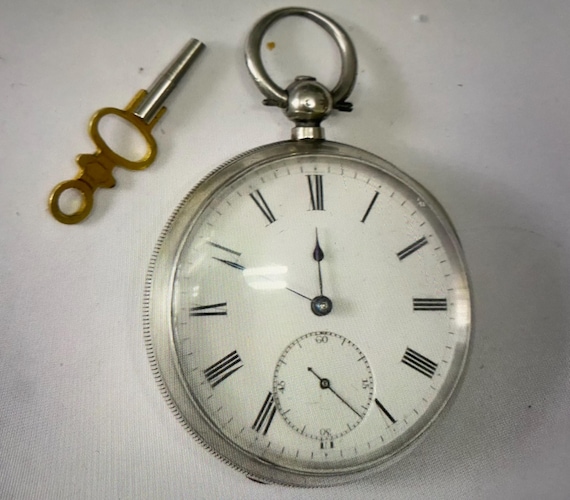 Antique Solid Silver English Key Wind Pocket Watch - With a Key - 1892