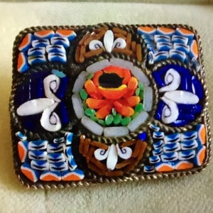 Antique Victorian Grand Tour Micro Mosaic Fleur Di Lis Flower Brooch