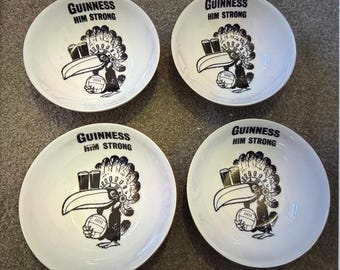 RARE Vintage Guinness Chief Toucan Advertising Small Ceramic Bowls - Set of 4 - Mint Condition