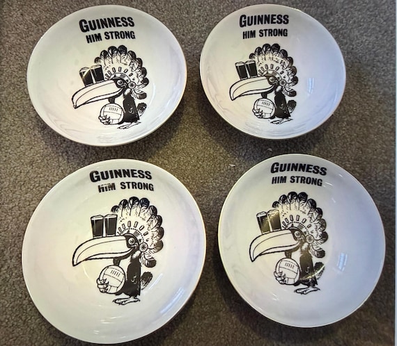 RARE Vintage Guinness Chief Toucan Advertising Small Ceramic Bowls - Set of 4 - Mint Condition