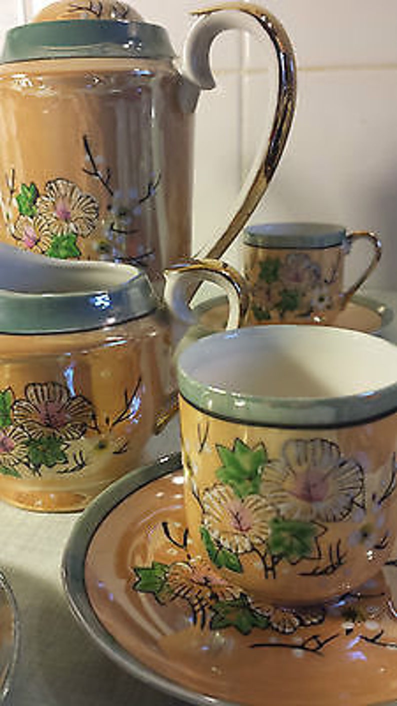 Vintage Hand Painted Japanese Tea Set Stunning Flowers on a Etsy UK