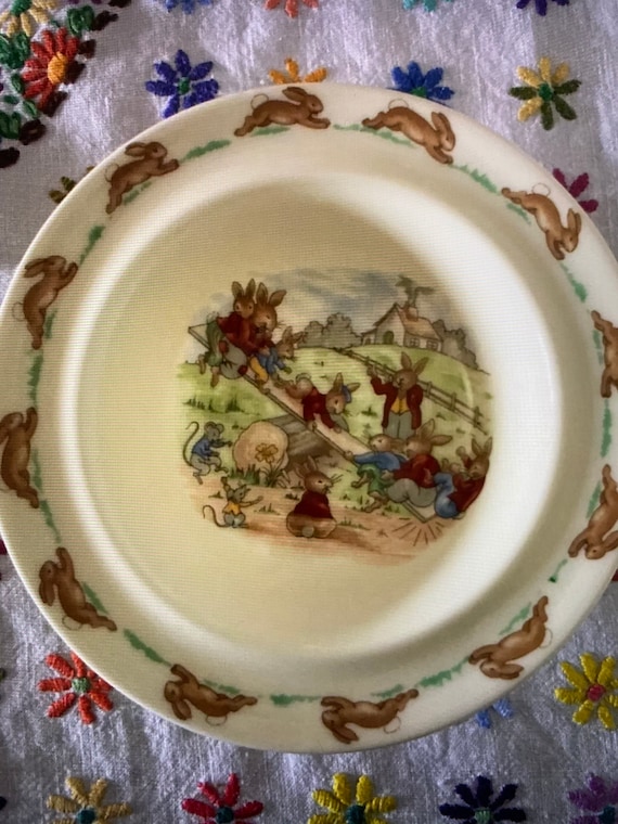 Vintage Royal Doulton Bunnykins Bowl with lovely See-Saw design