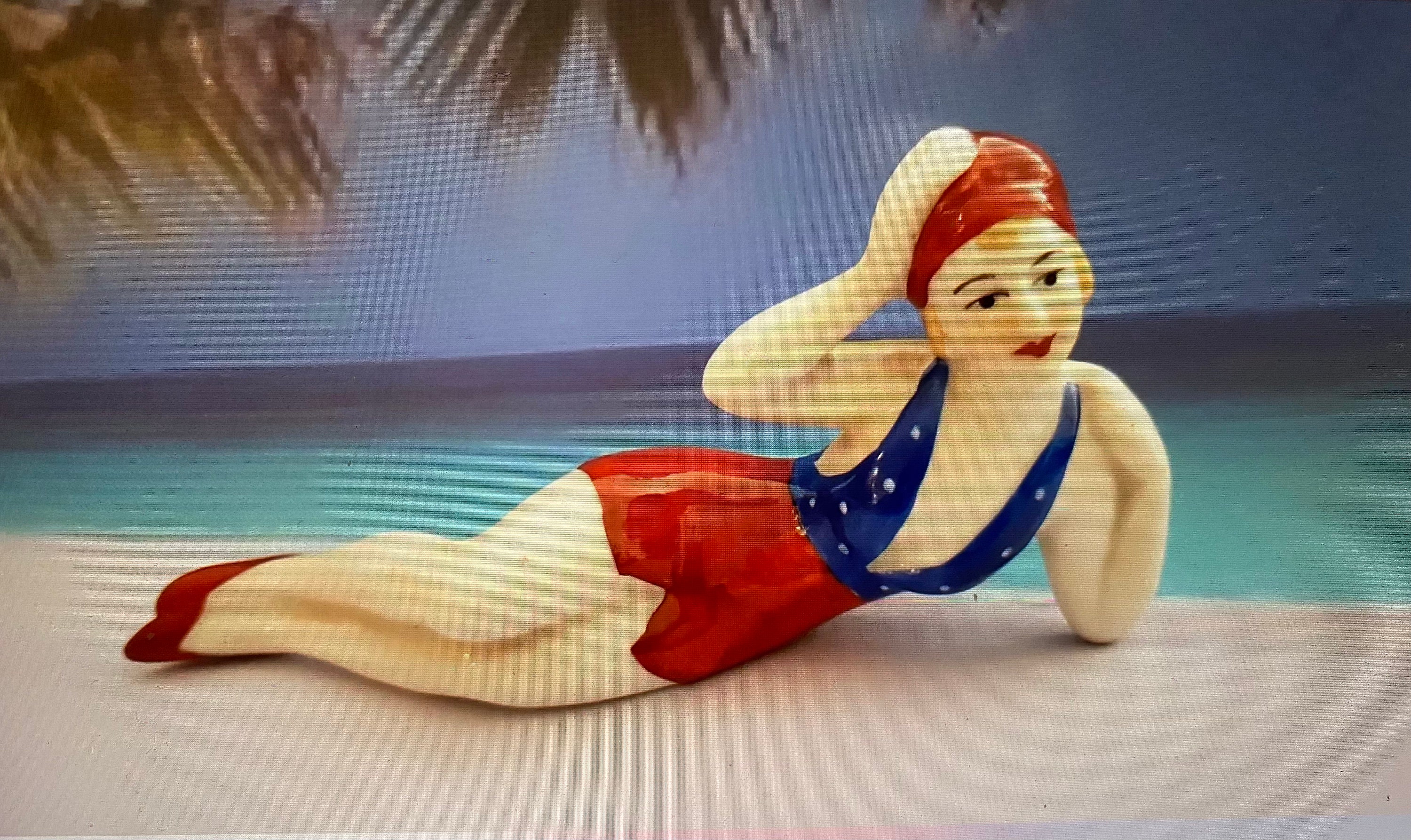 Vintage Art Deco Porcelain Bathing Beauty Figurine / Pin Cushion Doll ...