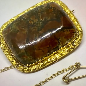 Antique Victorian Square Shaped Natural Scottish Agate & Pinchbeck Mourning Brooch/Pin - 1890s