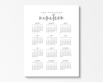 2019 boho themed year at a glance calendar instant download etsy year at a glance