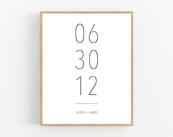 Anniversary Date Print, Printable Date Poster, Valentine's Day, Personalized Date With Names, Wedding Date Print, Custom Date Print