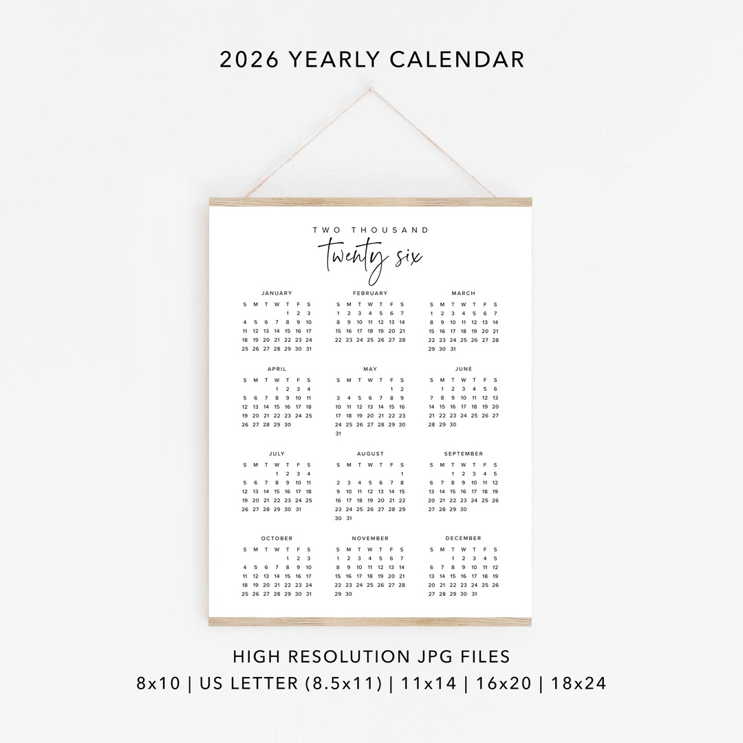 2026 Minimalist Calendar: Year at A Glance Printable (digital Download ...