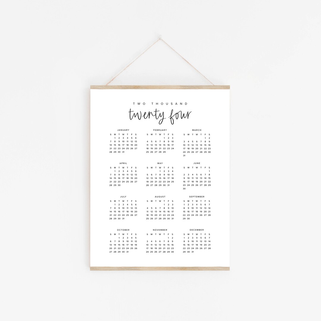 2024 Printable Yearly Calendar 2024 Minimal Large Digital Year at a