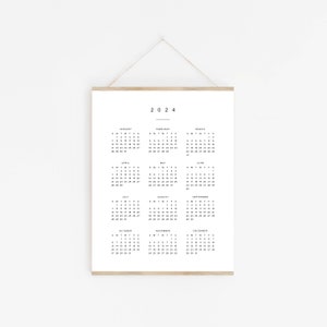 2024 Printable Yearly Calendar, Minimal Large Digital Year at a Glance Calendar, Printable Modern Wall Calendar, 2024 Year Planner