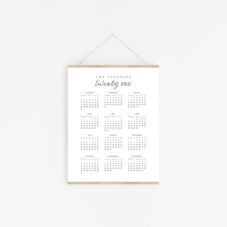 2021 Large Yearly Wall Calendar Minimal Year at a Glance | Etsy