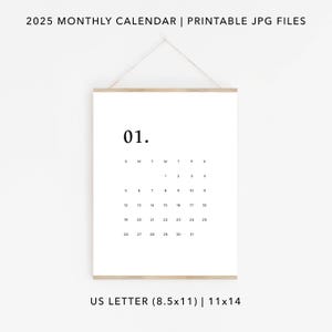 2025 Monthly Calendar Printable - Minimal Month To Month Calendar - Letter Size - 11x14