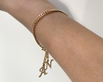 Personalized Letter Bracelet | Custom Initial Bracelet | Dainty Gold Letter Dangle Bracelet | Custom Curb Chain Bracelet | Personalized Gift