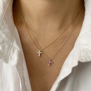 Cross Necklace | Tiny Cross Necklace | Mini Cross Necklace | Dainty Cross Necklace | Gift For her | Religious | Small Cross Crystal Necklace