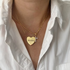 Custom Engraved Heart Pendant Necklace | Personalized Name Necklace for Women Best Gift Jewelry Monogram Mother Name Mama Handmade Engraved