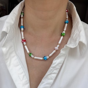 Mushroom Necklace | Beaded Mushroom Necklace | Handmade Mushroom Necklace | Rainbow Glass Beads Necklace | Statement Necklace
