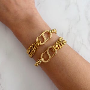 Chunky Gold Double Chain Bracelet: 18k Gold Plated Statement Jewelry
