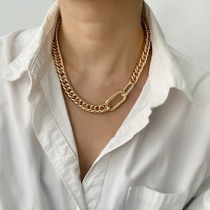 Chunky Gold Double Link Chain Necklace | Thick Gold Statement Choker | Statement Necklace | Gold Chunky Layering Necklace